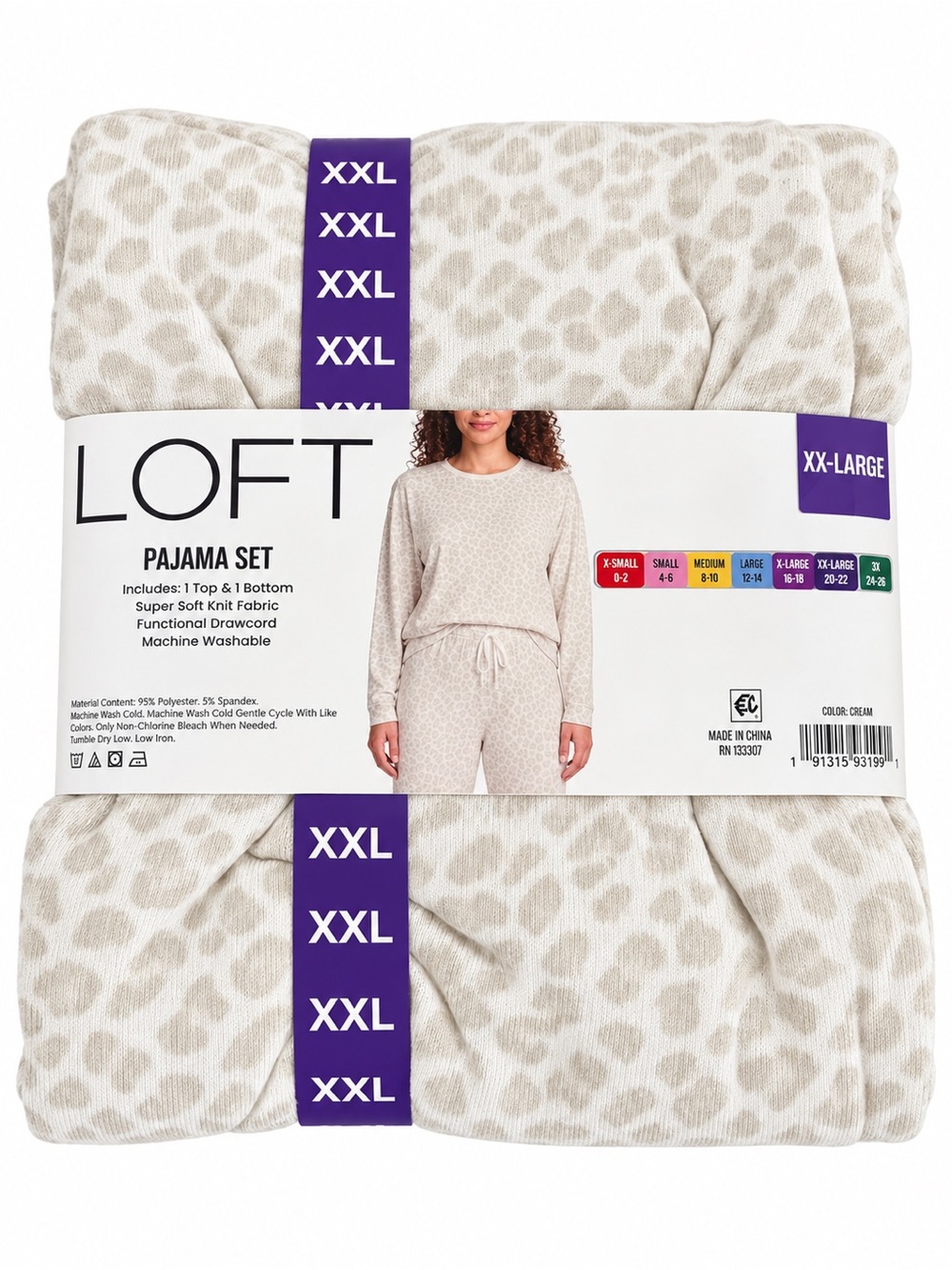 LOFT Women’s XXL Cream Leopard Print Pajama Set 2-Piece Soft Knit Long Sleeve 🆕 - Picture 2 of 4